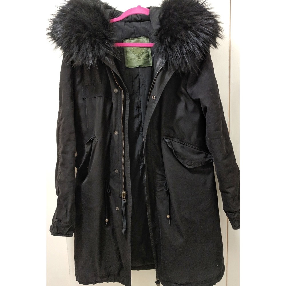 Mr & Mrs Italy Black Utility Jacket with Fur Trim